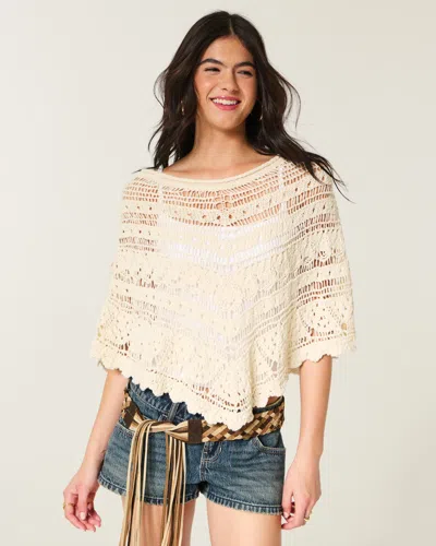 Hollister Stitchy Crochet-style Poncho In Neutral