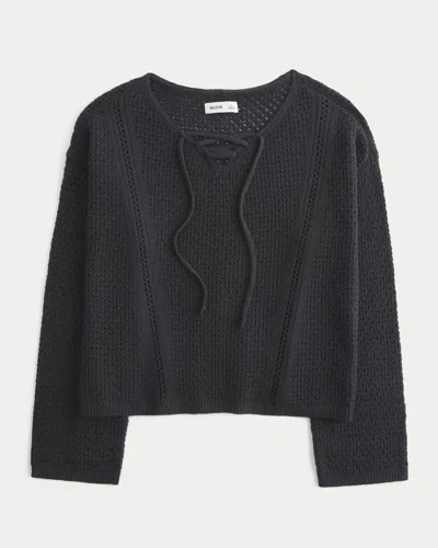 Hollister Stitchy V-neck Sweater In Gray