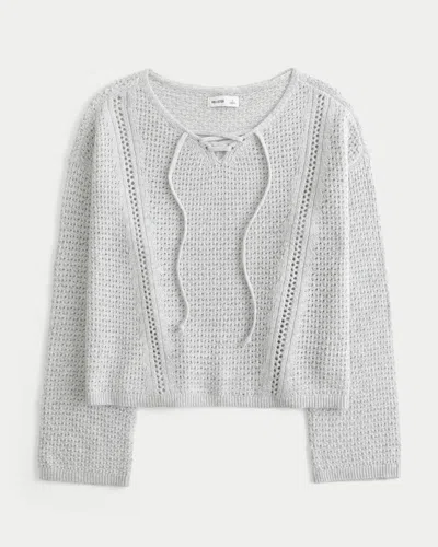 Hollister Stitchy V-neck Sweater In Gray
