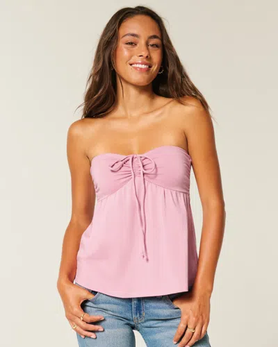 Hollister Strapless Cinched Babydoll Top In Pink