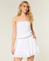 Hollister Strapless Drawstring Blouson Mini Dress In White