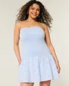 Hollister Strapless Drop-waist Knit-woven Mini Dress In Blue