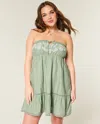Hollister Strapless Embroidered Babydoll Dress In Multi