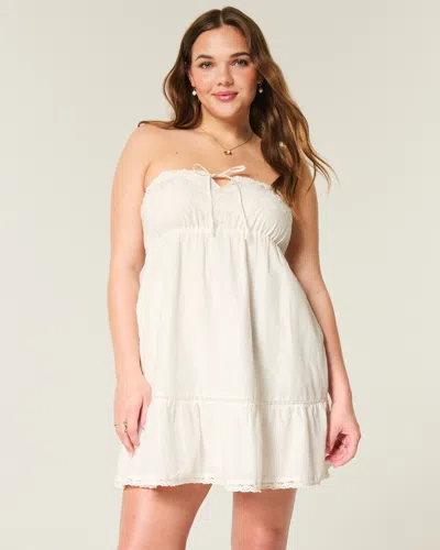 Hollister Strapless Embroidered Babydoll Dress In Multi