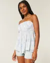 Hollister Strapless Handkerchief Hem Top In Blue