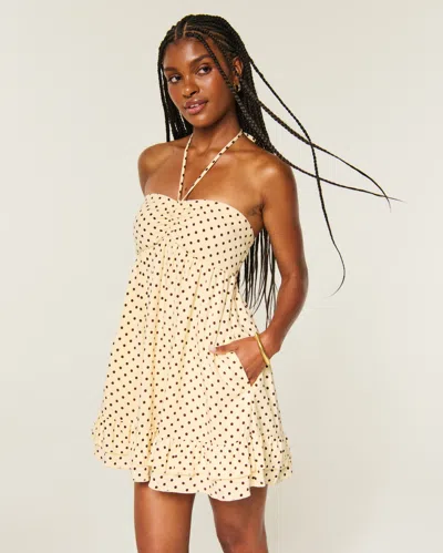 Hollister Strapless Ruffle Mini Dress In Neutral