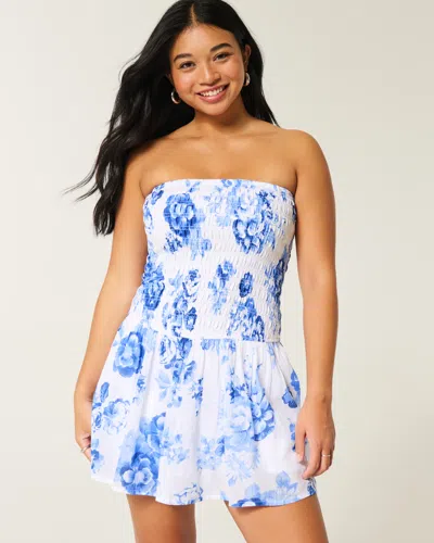 Hollister Strapless Smocked Bodice Mini Dress In Multi