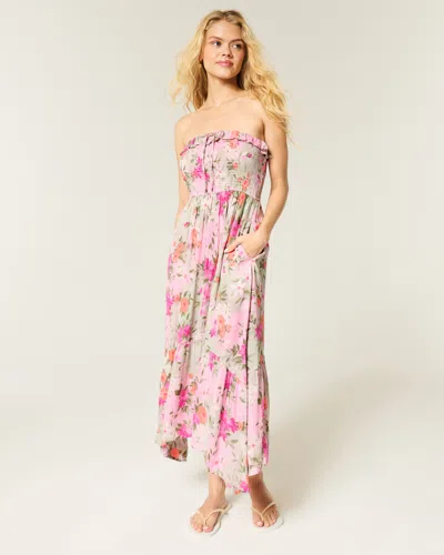 Hollister Strapless Smocked Maxi Dress In Multi
