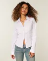 Hollister Stretch Poplin Button-through Shirt In White