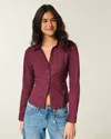 Hollister Stretch Poplin Button-through Shirt In Purple