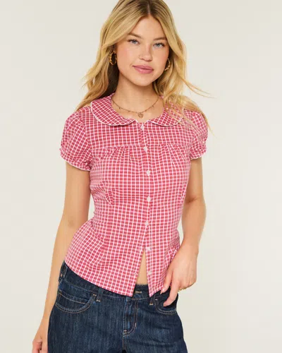 Hollister Stretch Poplin Button-through Shirt In Red