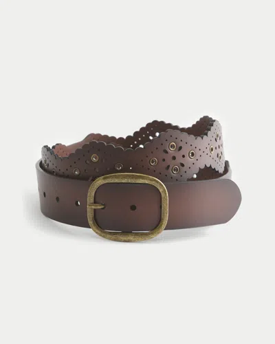 Hollister Studded Faux Leather Belt In Dark Brown