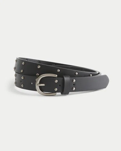 Hollister Studded Skinny Faux Leather Belt In Black