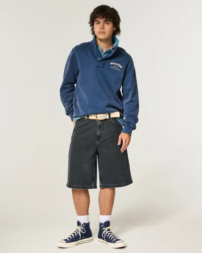 Hollister Super Baggy Denim Shorts In Black