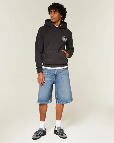 Hollister Super Baggy Eagle Graphic Denim Shorts In Blue