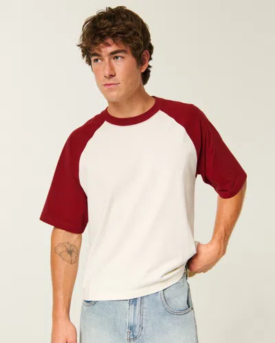 Hollister Super Boxy Cropped Crew T-shirt In Cream And Deep Red