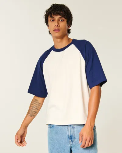 Hollister Super Boxy Cropped Crew T-shirt In Cream And Navy