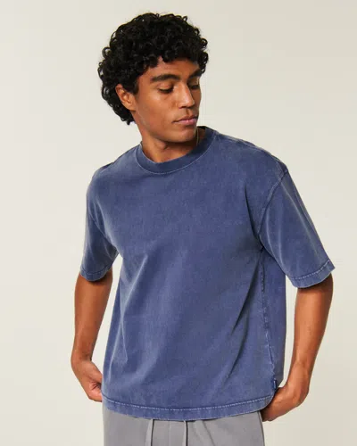 Hollister Super Boxy Washed Cropped Crew T-shirt In Navy