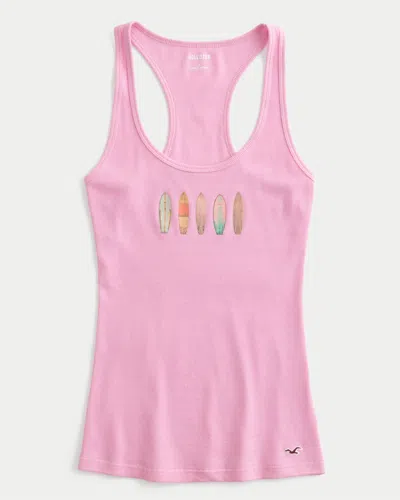 Hollister Surfboard Graphic Racerback Tank In Pink