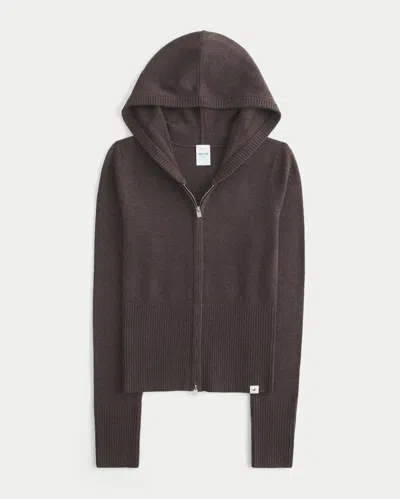 Hollister Sweater-knit Zip-up Hoodie In Brown