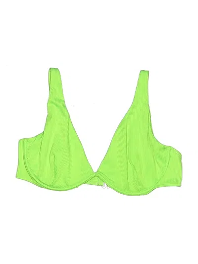Pre-owned Hollister Swimsuit Top Green Solid Pattern Swimwear