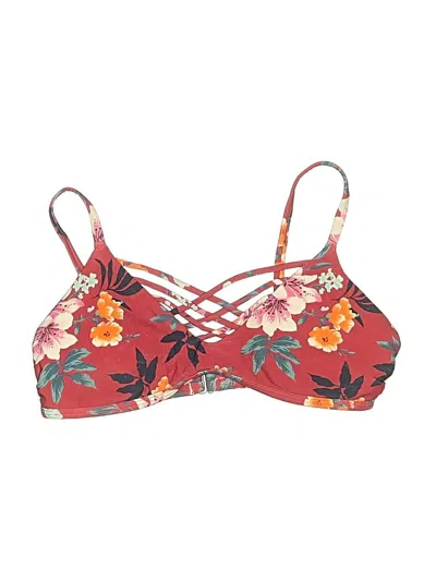 Pre-owned Hollister Swimsuit Top Red Floral Pattern Swimwear