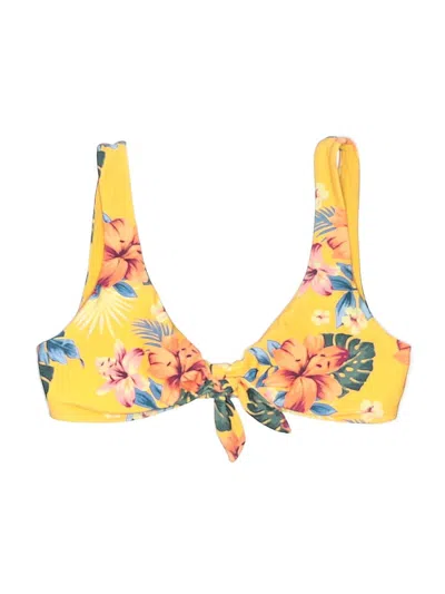 Pre-owned Hollister Swimsuit Top Yellow Floral Pattern Swimwear