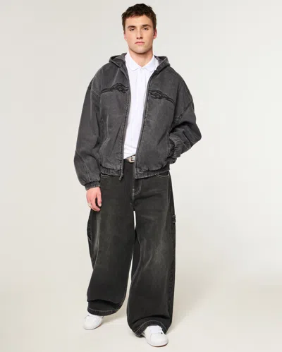 Hollister Tattoo Graphic Denim Skater Jacket In Gray