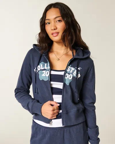 Hollister Terry Logo Graphic Zip-up Hoodie