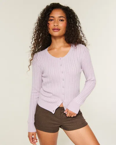 Hollister Textural Cable-knit Cardigan In Purple