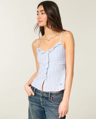 Hollister Textured Ruffle Icon Top In Blue