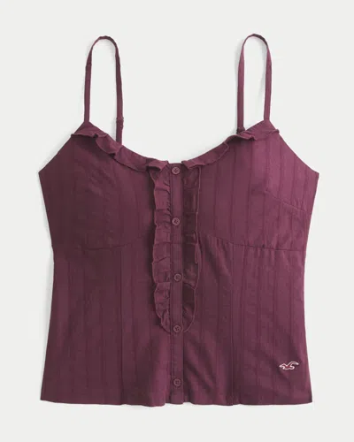 Hollister Textured Ruffle Icon Top In Burgundy