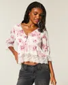 Hollister Three-quarter Sleeve Babydoll Top In White