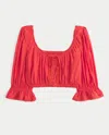 Hollister Three-quarter Sleeve Mini Crop Top In Red