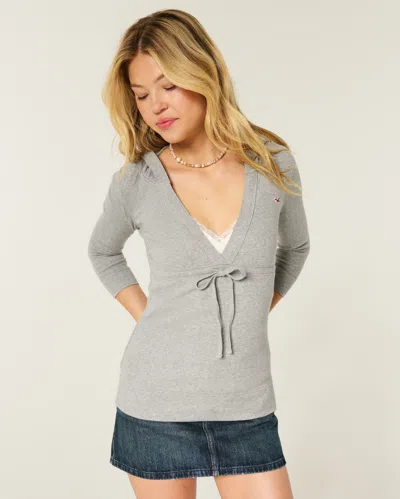 Hollister Three-quarter Sleeve Hooded Icon T-shirt In Gray