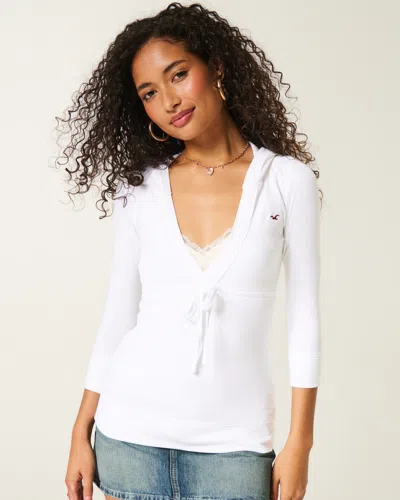 Hollister Three-quarter Sleeve Hooded Icon T-shirt In White