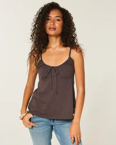 Hollister Tie Front Babydoll Tank In Brown