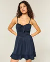Hollister Tie Front Knit Mini Dress In Blue