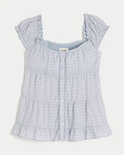 Hollister Tunic Babydoll Top In Blue Plaid