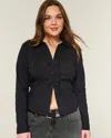 Hollister Tuxedo-style Stretch Poplin Shirt In Black