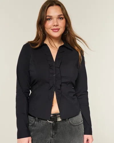 Hollister Tuxedo-style Stretch Poplin Shirt In Black