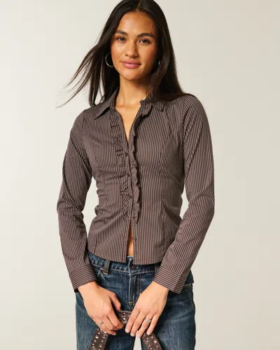 Hollister Tuxedo-style Stretch Poplin Shirt In Brown