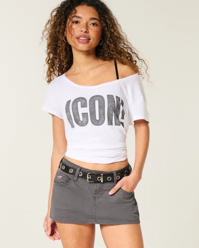 Hollister Twill Icon Micro Mini Skort In Gray