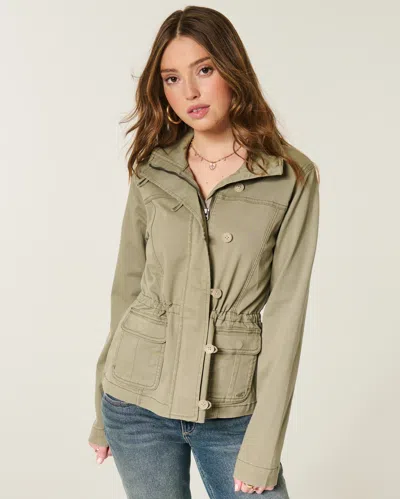 Hollister Twill Military Jacket In Green