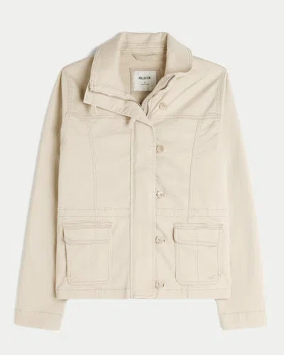 Hollister Twill Military Jacket In Neutral
