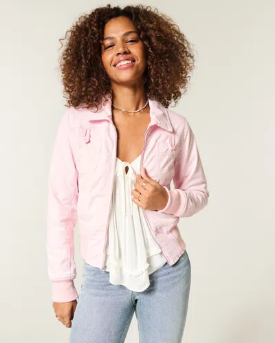Hollister Twill Zip-up Jacket In Pink