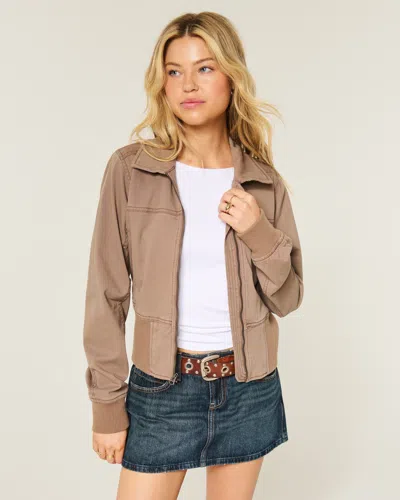 Hollister Twill Zip-up Bomber Jacket In Black