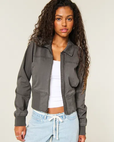 Hollister Twill Zip-up Bomber Jacket In Gray