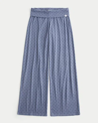 Hollister Ultimate Cozy Rib Foldover Waist Wide-leg Pants In Blue