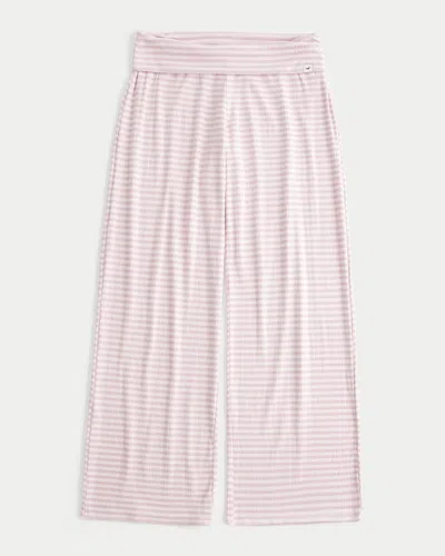 Hollister Ultimate Cozy Rib Foldover Waist Wide-leg Pants In Pink